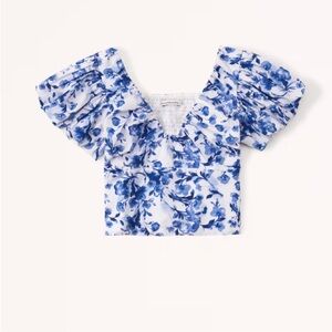 Abercrombie Drama Puff Sleeve Poplin top in blue print